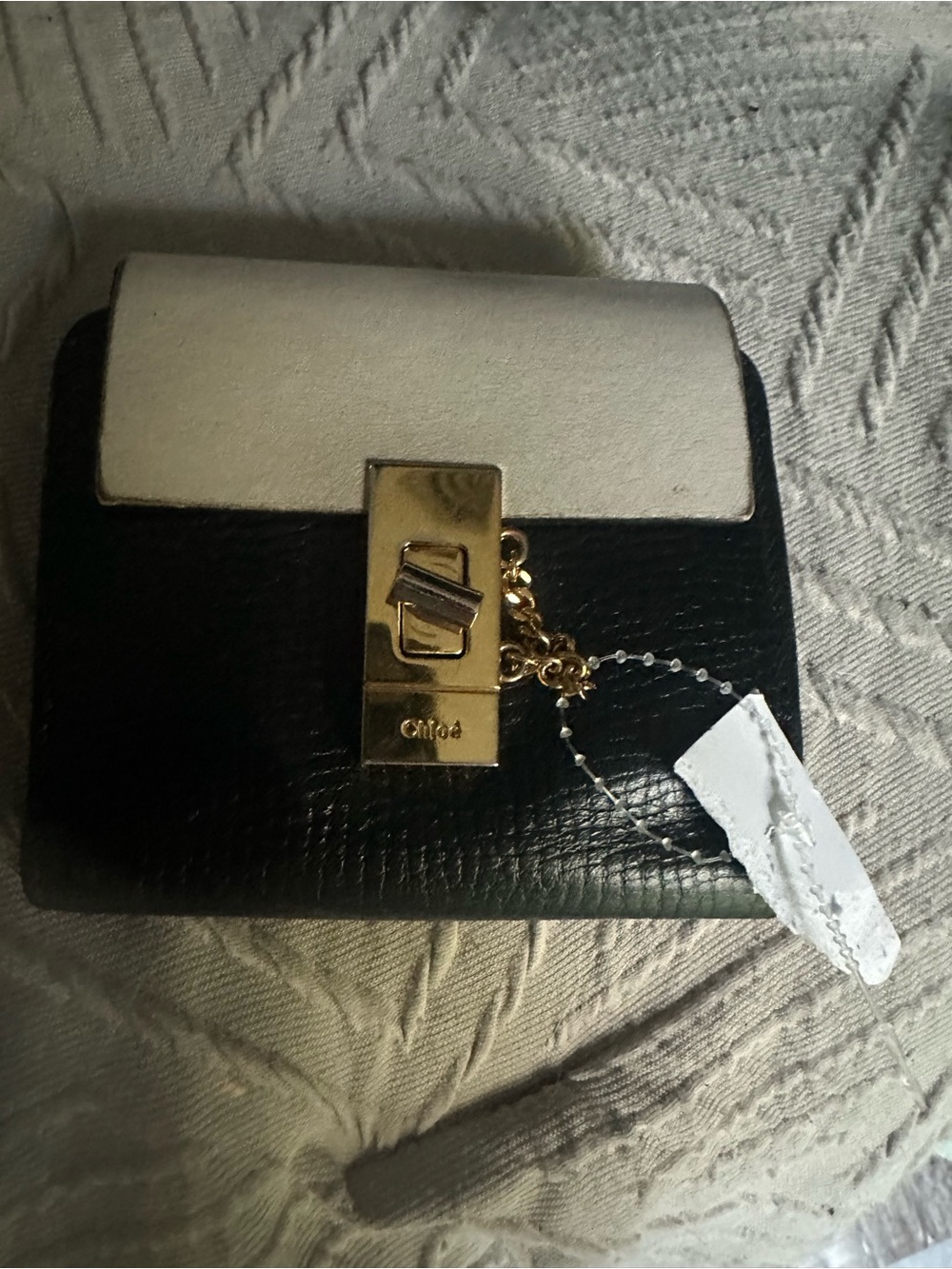 Chloe Black and Cream Leather Small Wallet with Gold Lock